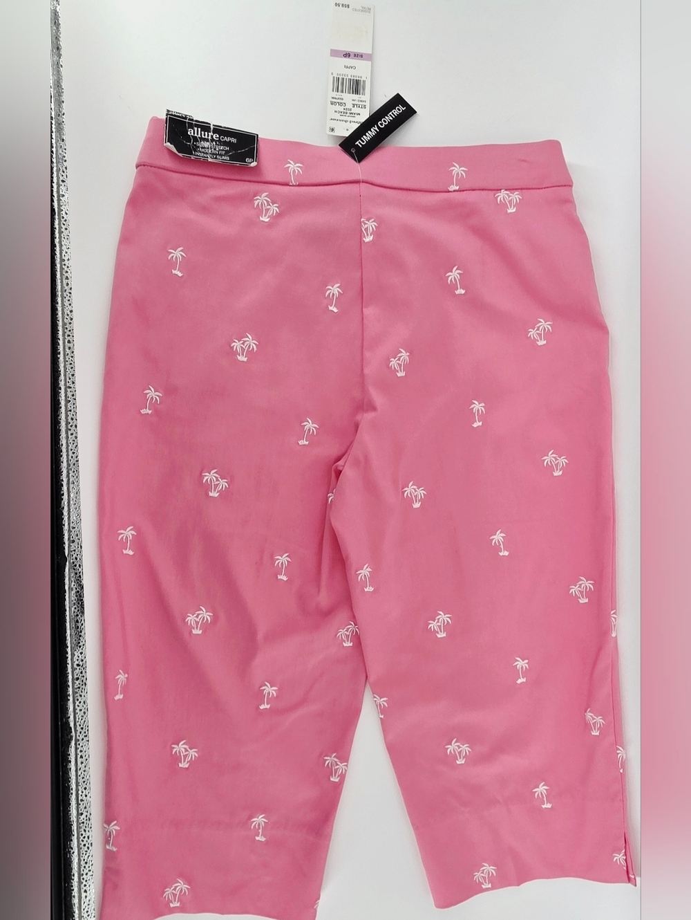 Alfred Dunner Allure Miami Beach Pink Palm Tree Clam Digger Capri Pants Size 6P - Picture 10 of 17